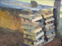 Woodpile, Stacked   9x12   Oil on Board   2016
